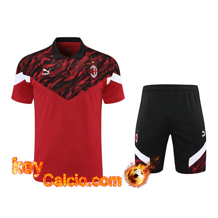 Kit Maglia Polo AC Milan + Pantaloncini Nero/Rosso 2021/2022