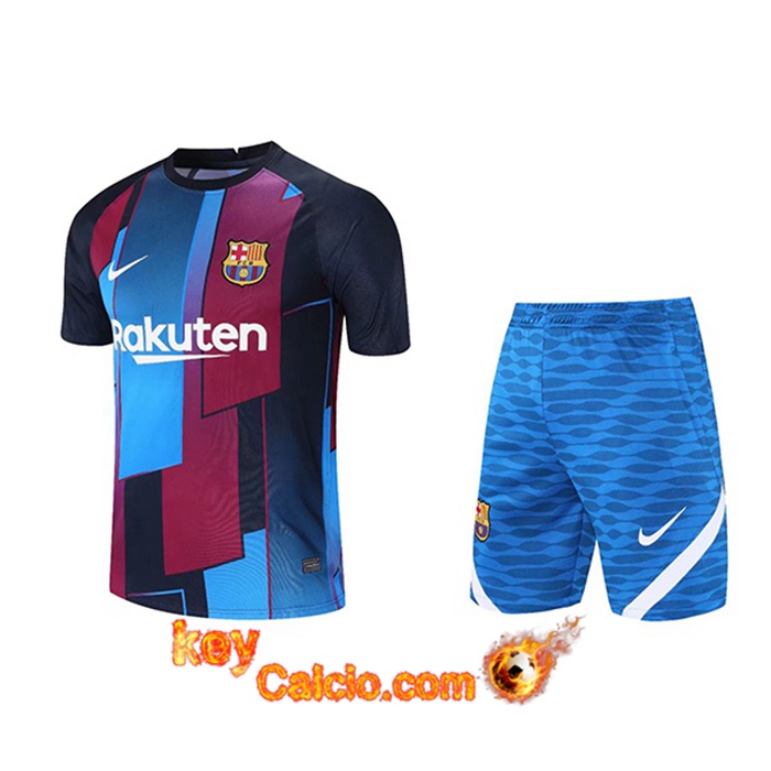 Kit Maglia Allenamento FC Barcellona + Pantaloncini Rosso/Blu 2021/2022