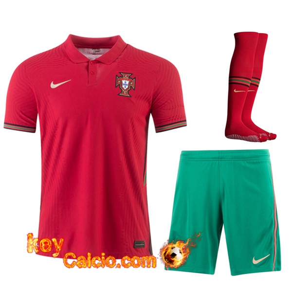 Kit Maglia Calcio Portogallo Prima (Pantaloncini+Calzettoni) UEFA Euro 2020