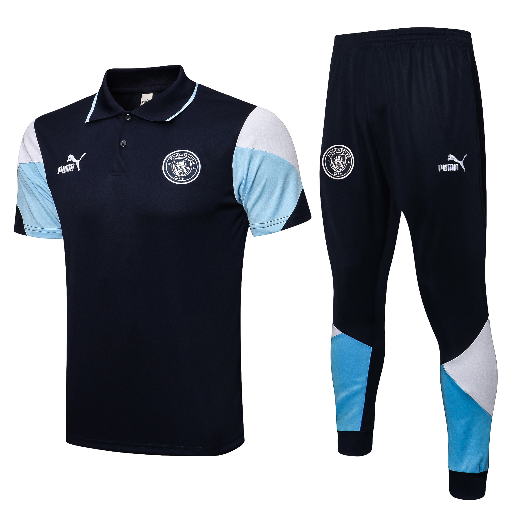 Kit Maglia Polo Manchester City + Pantaloni Nero/Blu 2021/2022