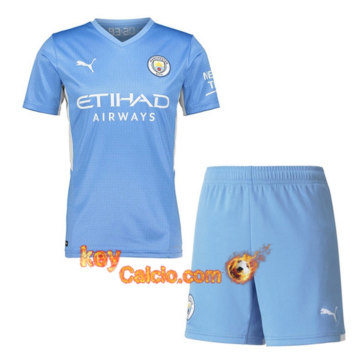 Kit Maglie Calcio Manchester City Prima + Pantaloncini 2021/2022