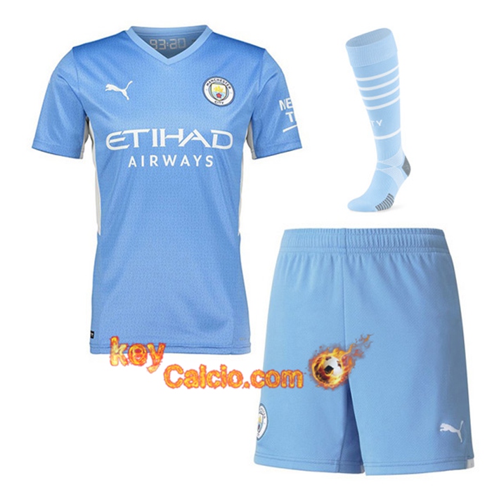 Kit Maglie Calcio Manchester City Prima (Pantaloncini + Calzettoni) 2021/2022