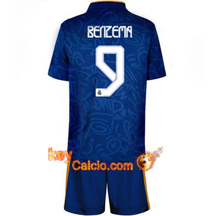 Maglie Calcio Real Madrid (Benzema 9) Bambino Seconda 2021/2022