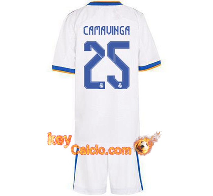 Maglie Calcio Real Madrid (Camavinga 25) Bambino Prima 2021/2022