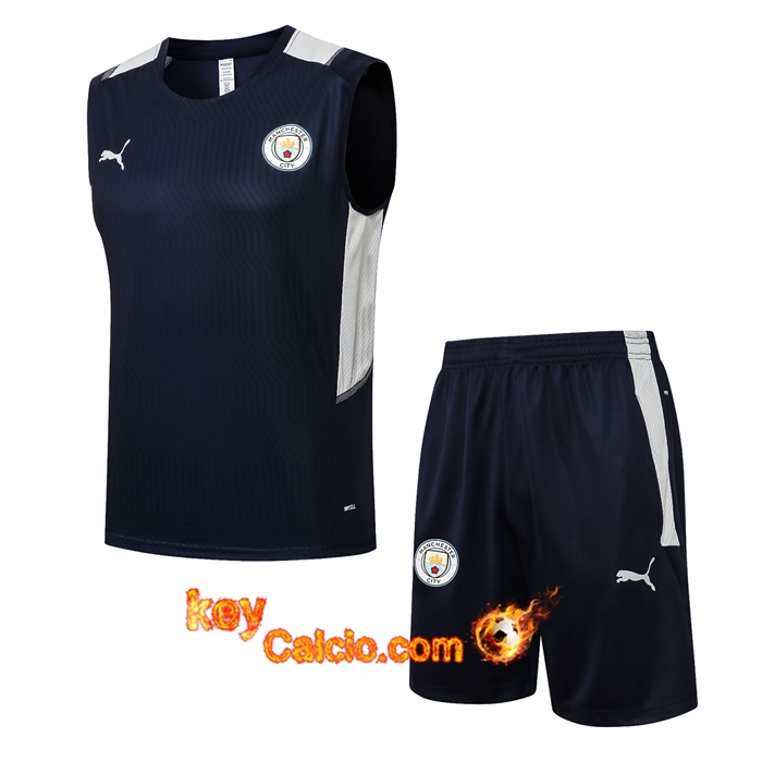 Kit Canotta Allenamento Manchester City + Pantaloncini Blu Navy 2021/2022