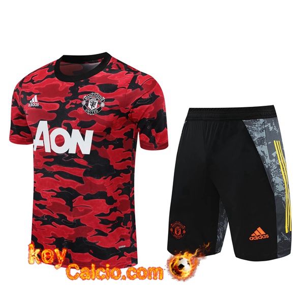Maglia Allenamento Manchester United + Shorts Nero/Rosso 20/21