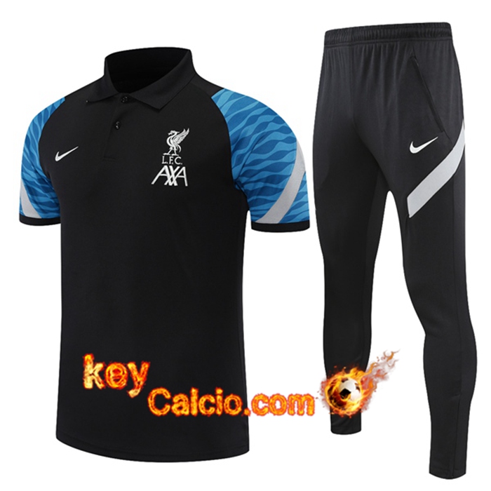 Kit Maglia Polo FC Liverpool + Pantaloni Nero/Blu 2021/2022