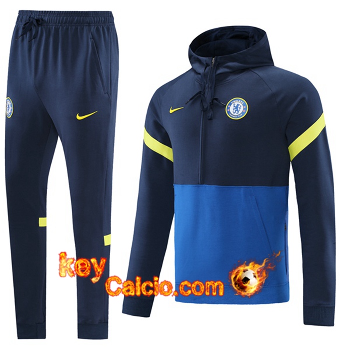 Insieme Giacca Con Cappuccio Tuta FC Chelsea Blu Navy/Blu 2021/2022