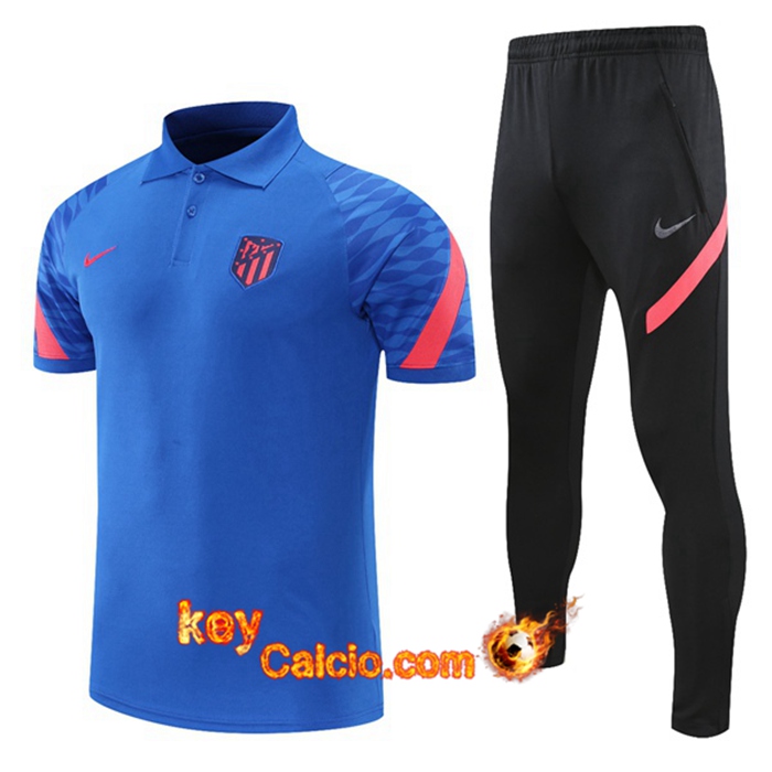 Kit Maglia Polo Atletico Madrid + Pantaloni Blu/Rosso 2021/2022