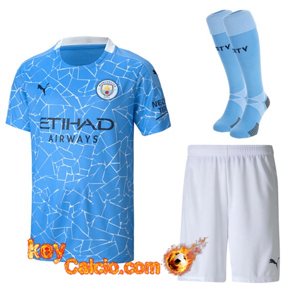 Kit Maglia Calcio Manchester City Prima (Pantaloncini+Calzettoni) 20/21