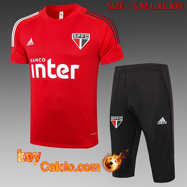 T Shirt Allenamento Sao Paulo FC + Pantaloni 3/4 Rosso 20/21