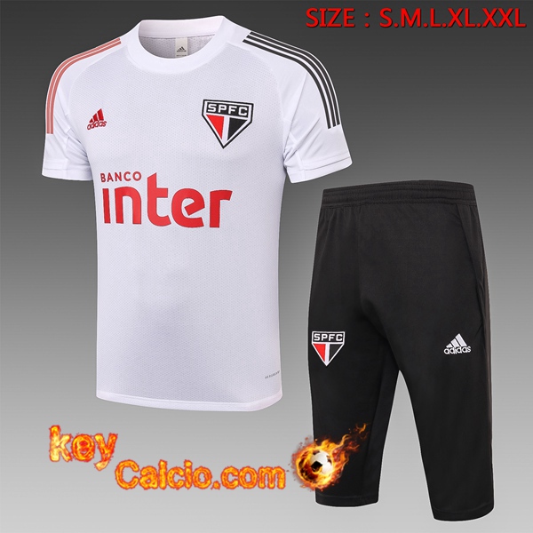T Shirt Allenamento Sao Paulo FC + Pantaloni 3/4 Bianco 20/21