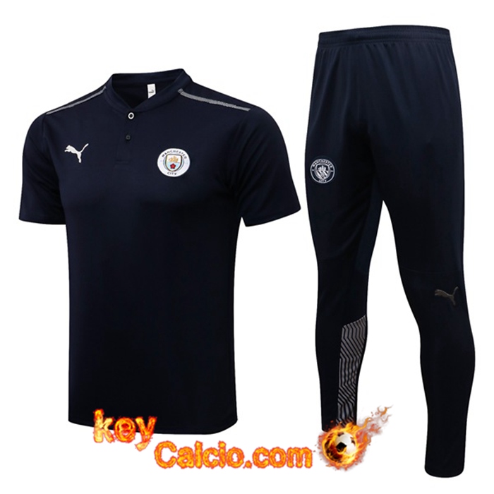 Kit Maglia Polo Manchester City + Pantaloni Nero/Grigio 2021/2022