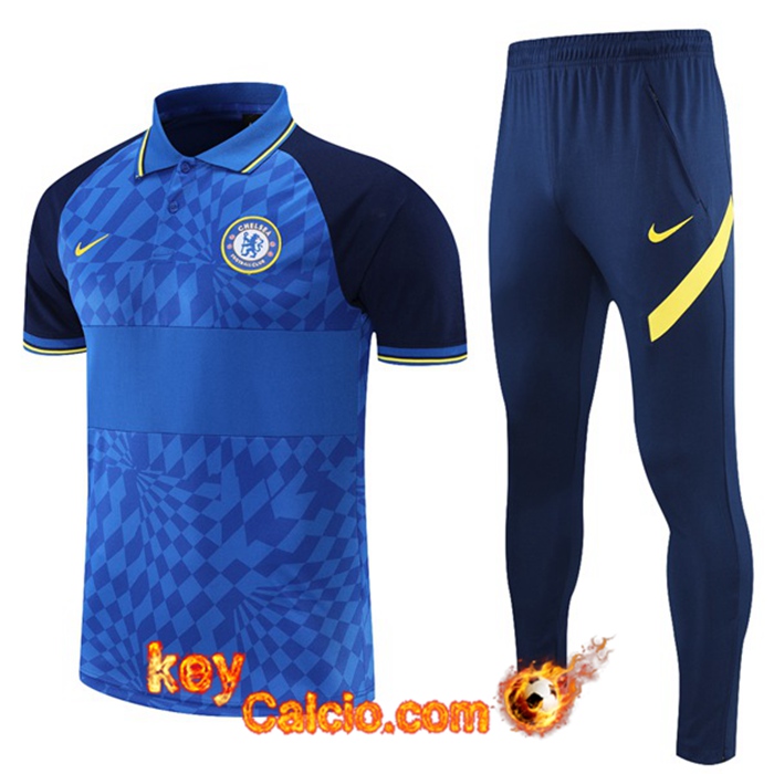 Kit Maglia Polo FC Chelsea + Pantaloni Blu/Nero 2021/2022