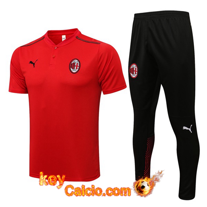 Kit Maglia Polo AC Milan + Pantaloni Rosso/Nero 2021/2022