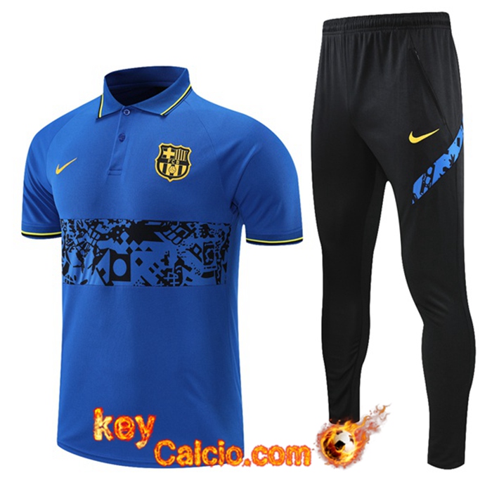 Kit Maglia Polo FC Barcellona + Pantaloni Nero/Blu 2021/2022 -01