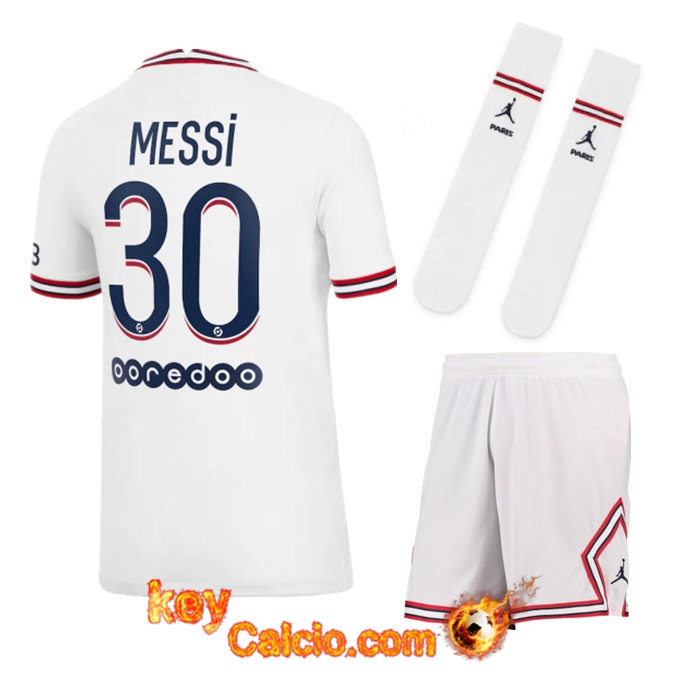 Maglie Calcio PSG Jordan Bambino Messi 30 Fourth 2021/2022
