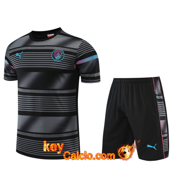 T Shirt Allenamento +Pantaloncini Manchester City Nero 2022/2023