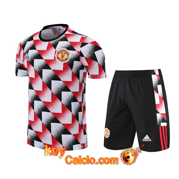 T Shirt Allenamento +Pantaloncini Manchester United Nero/Rosso 2022/2023