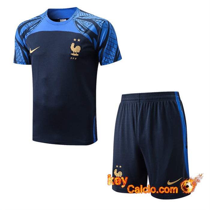 Kit Maglia Allenamento Francia + Pantaloncini blu navy 2022/2023