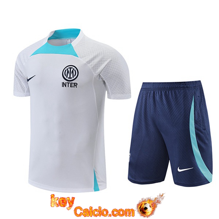 Insieme T Shirt Allenamento + Pantaloncini Inter Milan Bianco 2022/2023