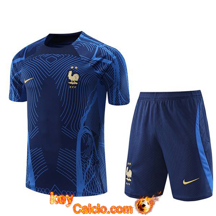 Insieme T Shirt Allenamento + Pantaloncini Francia Blu Navys 2022/2023