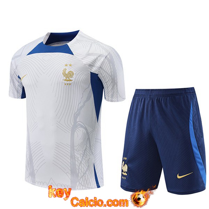 Insieme T Shirt Allenamento + Pantaloncini Francia Bianco 2022/2023