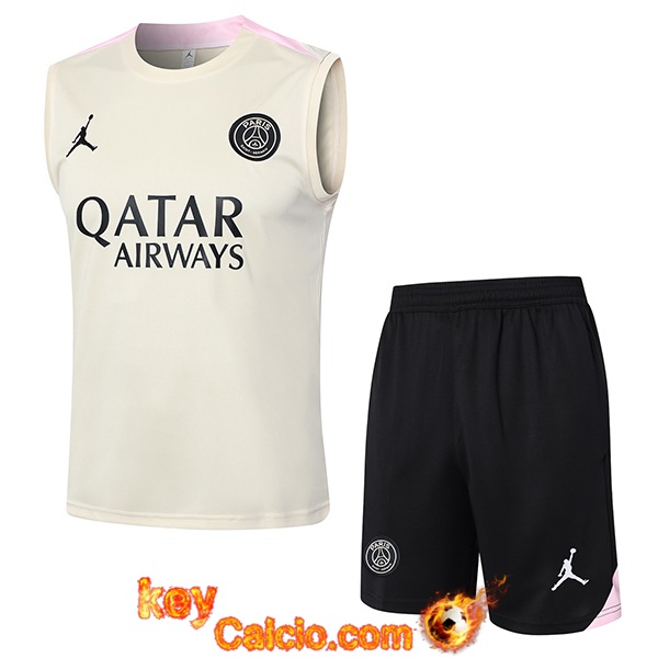 Acquisto Nuove Kit Canotta Allenamento PSG Beige Nero 2024 2025